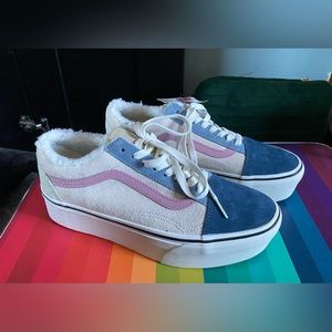Vans Old Skool Pig Suede Sherpa Stackform 'White Blue' size women’s 9.5